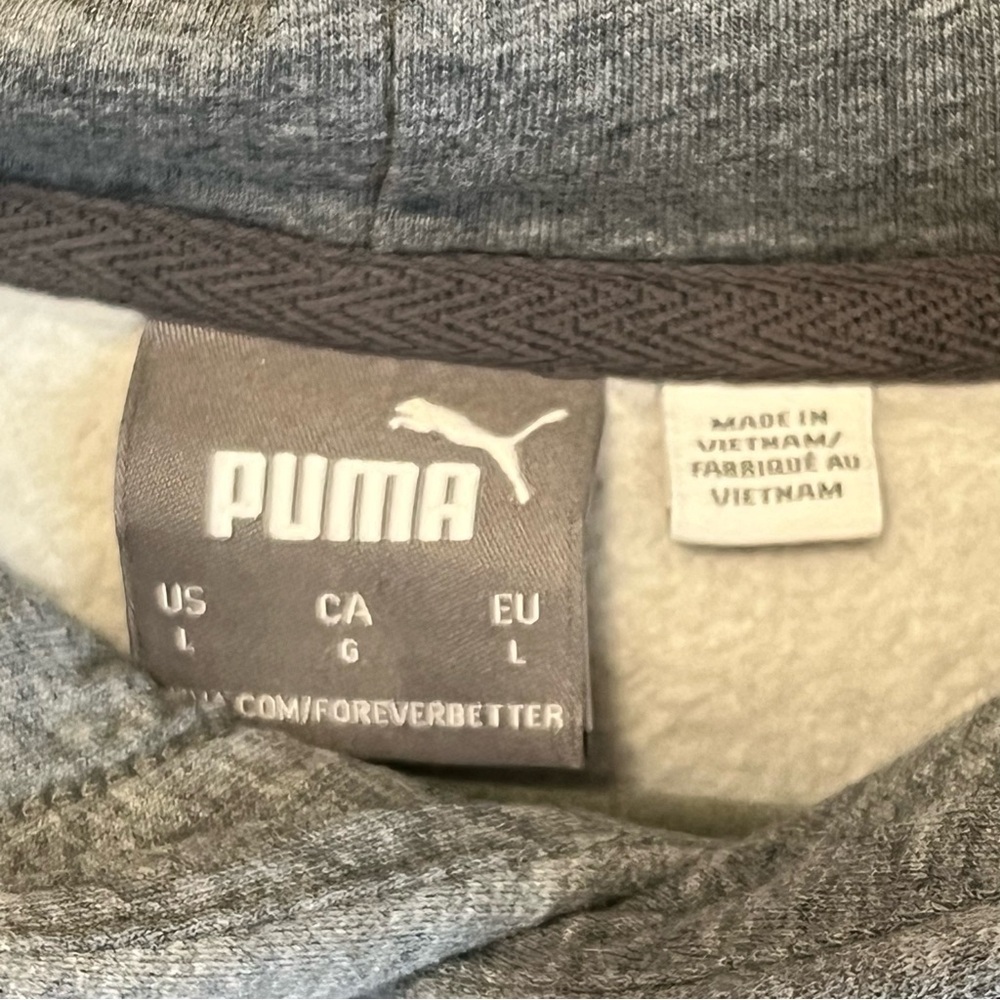 Puma Pullover Hoodie, grey, 3D front embossing, men’s size L - Picture 3 of 13